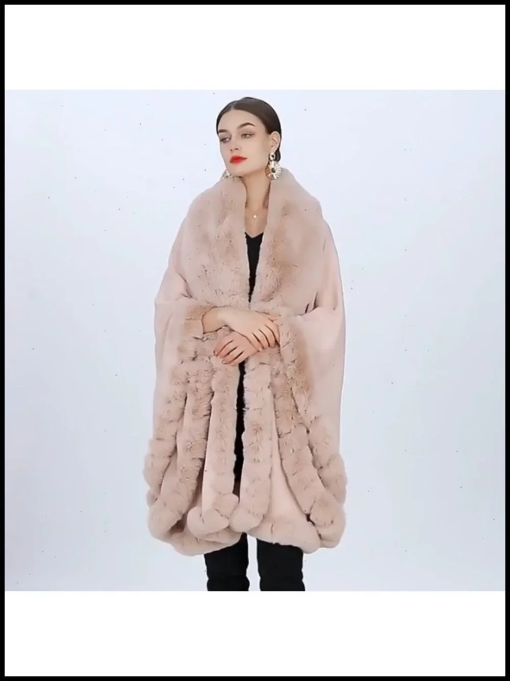 Faux Fur Shawl Wrap Winter Elegant Evening Cape Poncho with Fur Collar
